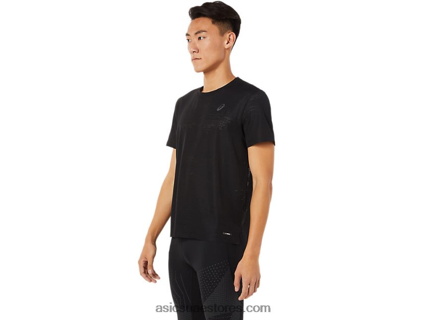 Asics أسود الأداء قميص بأكمام قصيرة للتهوية للرجال 2N24DJ1390