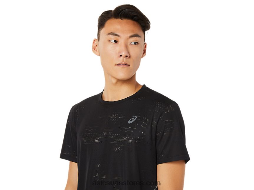 Asics أسود الأداء قميص بأكمام قصيرة للتهوية للرجال 2N24DJ1390