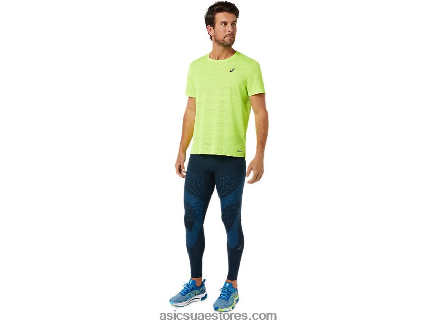 Asics الخطر الأخضر قميص بأكمام قصيرة للتهوية للرجال 2N24DJ1392