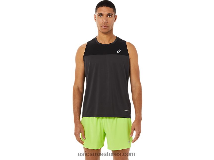 Asics أداء أسود / رمادي جرافيت القميص سباق الرجال 2N24DJ1393