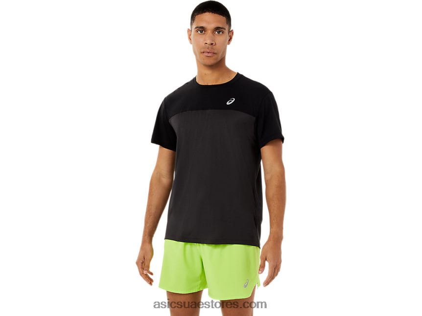 Asics أداء أسود / رمادي جرافيت الرجال أعلى قصيرة الأكمام سباق 2N24DJ1396
