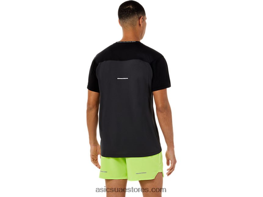 Asics أداء أسود / رمادي جرافيت الرجال أعلى قصيرة الأكمام سباق 2N24DJ1396
