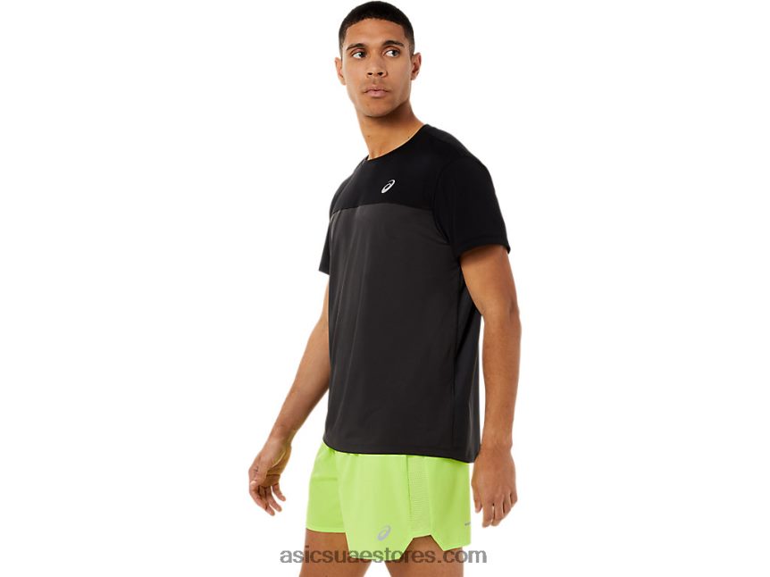 Asics أداء أسود / رمادي جرافيت الرجال أعلى قصيرة الأكمام سباق 2N24DJ1396