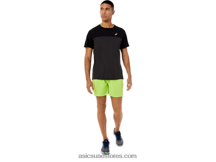 Asics أداء أسود / رمادي جرافيت الرجال أعلى قصيرة الأكمام سباق 2N24DJ1396