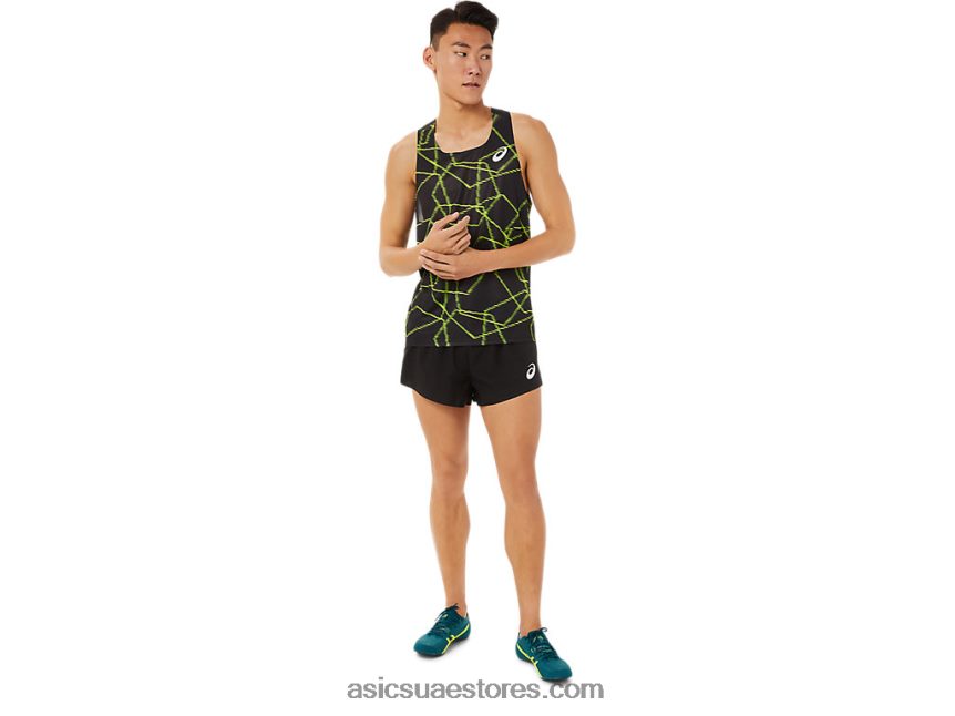 Asics أسود الأداء نسج الرجال شبكة خفيفة قصيرة 2N24DJ1399