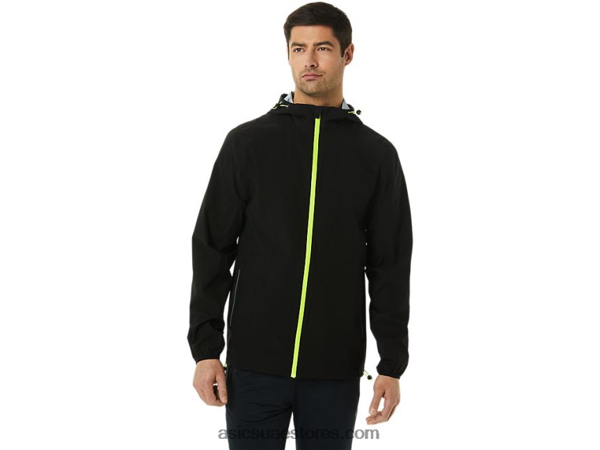 Asics أداء أسود / خطر أخضر سترة مضادة للماء للرجال 2N24DJ1403