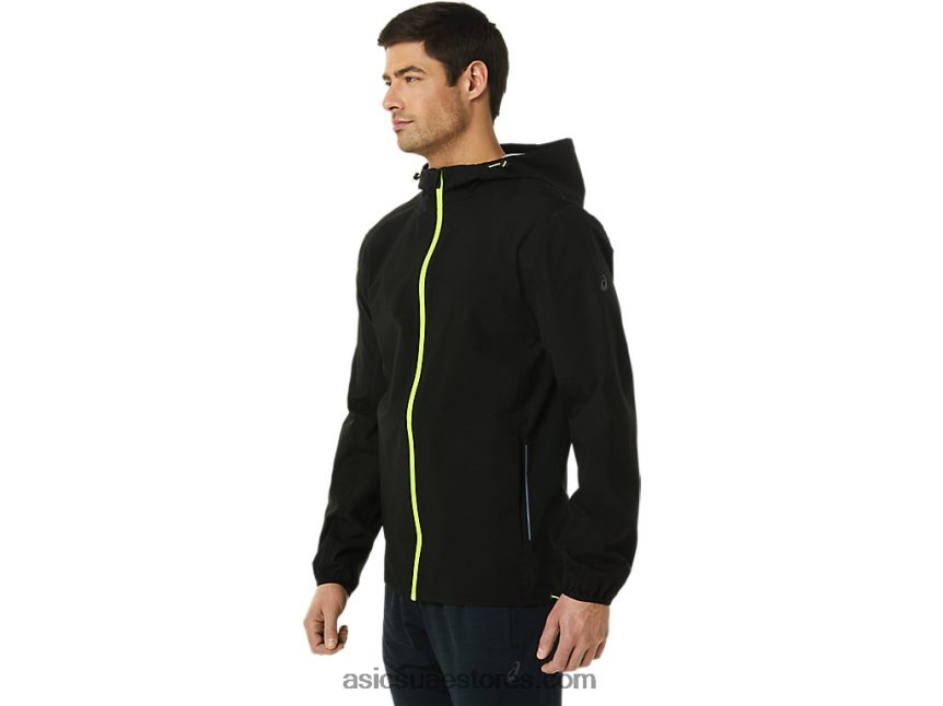 Asics أداء أسود / خطر أخضر سترة مضادة للماء للرجال 2N24DJ1403