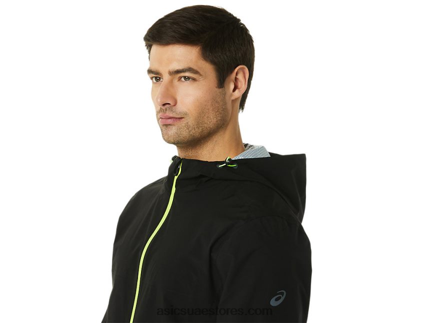 Asics أداء أسود / خطر أخضر سترة مضادة للماء للرجال 2N24DJ1403