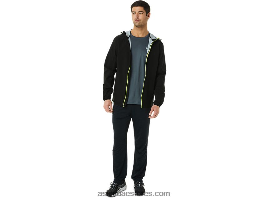 Asics أداء أسود / خطر أخضر سترة مضادة للماء للرجال 2N24DJ1403
