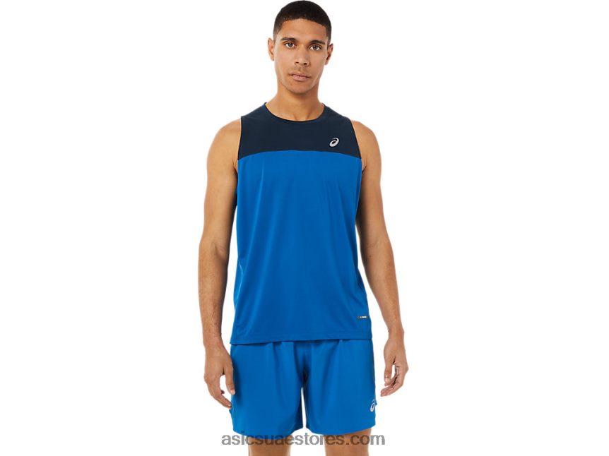 Asics الأزرق الفرنسي / محرك البحيرة القميص سباق الرجال 2N24DJ1404