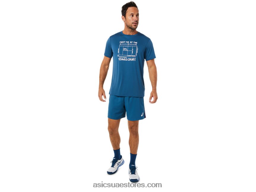 Asics النيلي الفاتح كتلة اللون المحكمة الرجال قصيرة 2N24DJ1493