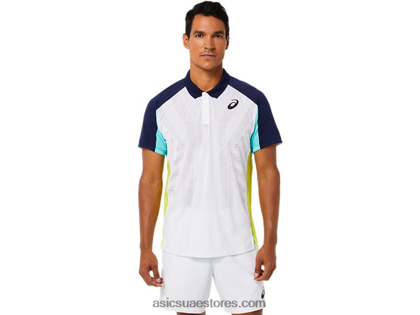 Asics أبيض لامع / نعناع مثلج قميص بولو مباراة رجالية 2N24DJ1504