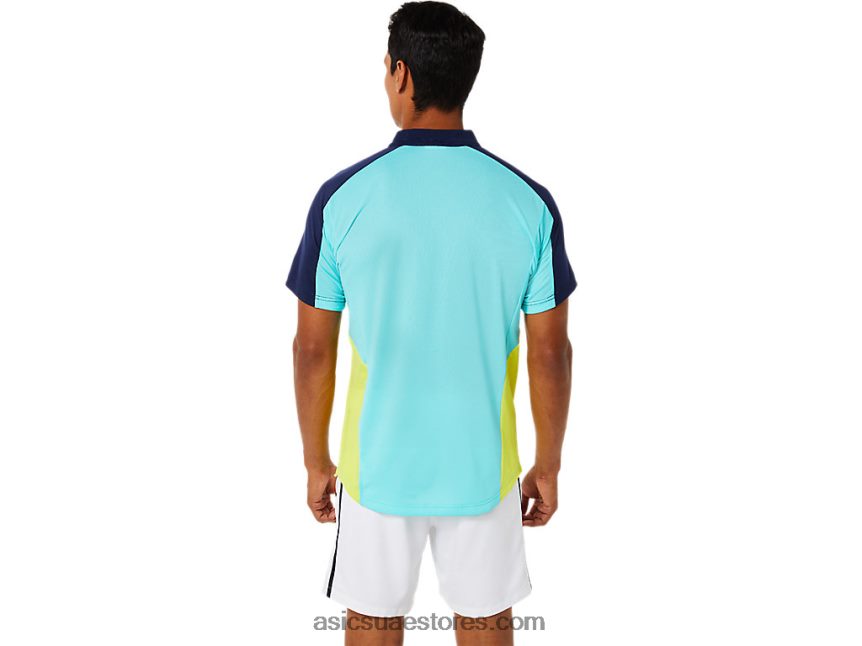 Asics أبيض لامع / نعناع مثلج قميص بولو مباراة رجالية 2N24DJ1504