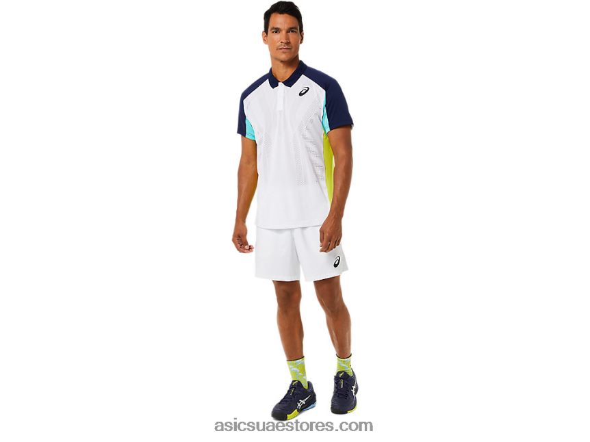 Asics أبيض لامع / نعناع مثلج قميص بولو مباراة رجالية 2N24DJ1504