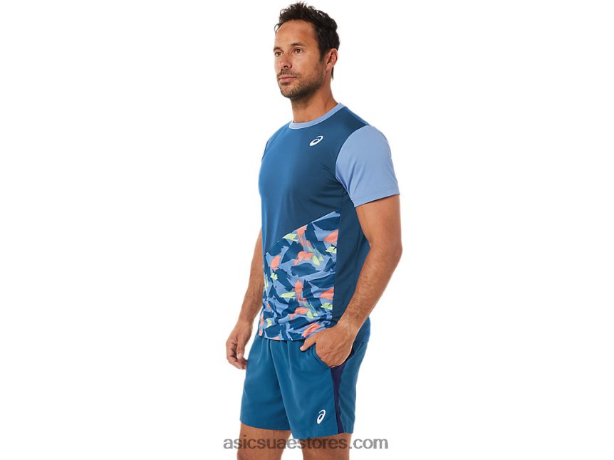 Asics النيلي الفاتح تي شيرت بأكمام قصيرة برسومات محكمة للرجال 2N24DJ1508