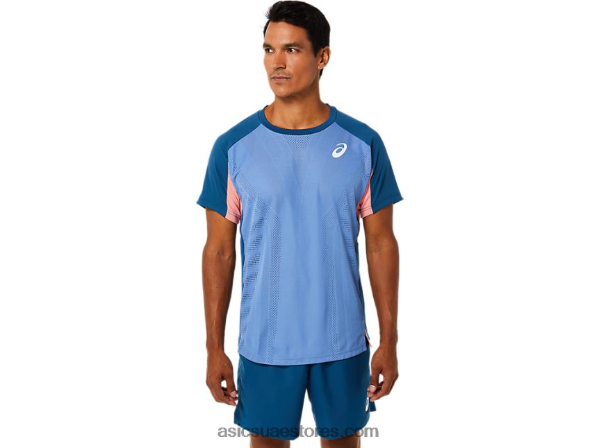 Asics النيلي الفاتح الرجال مباراة قصيرة الأكمام الأعلى 2N24DJ1509