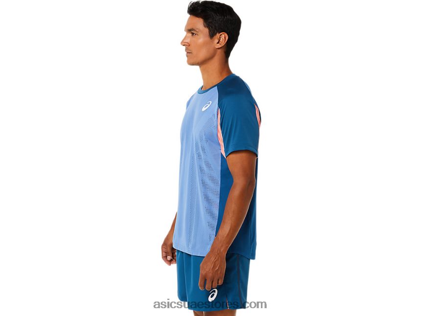 Asics النيلي الفاتح الرجال مباراة قصيرة الأكمام الأعلى 2N24DJ1509