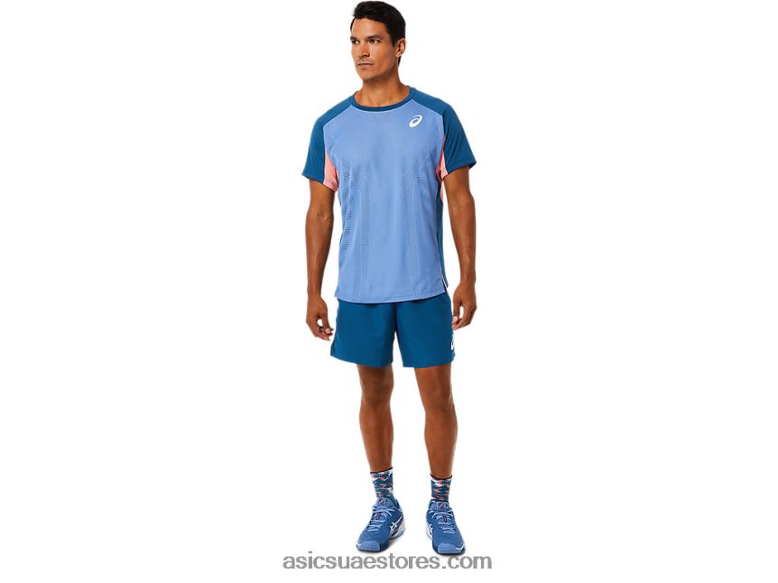 Asics النيلي الفاتح الرجال مباراة قصيرة الأكمام الأعلى 2N24DJ1509