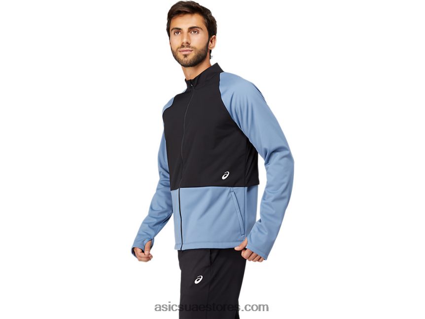 Asics العاصفة الزرقاء / الأداء الأسود سترة بسحاب كامل للرجال 2N24DJ1632