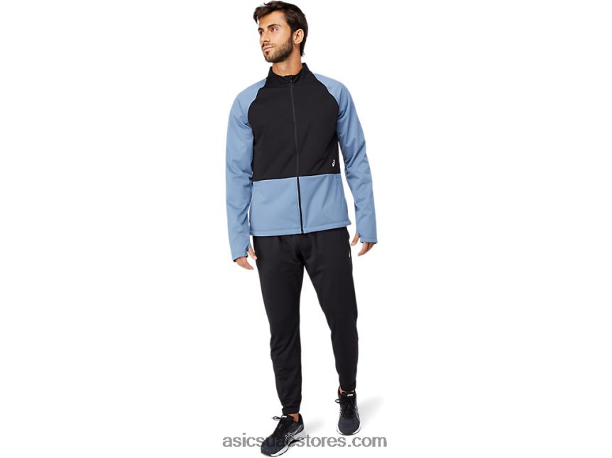 Asics العاصفة الزرقاء / الأداء الأسود سترة بسحاب كامل للرجال 2N24DJ1632