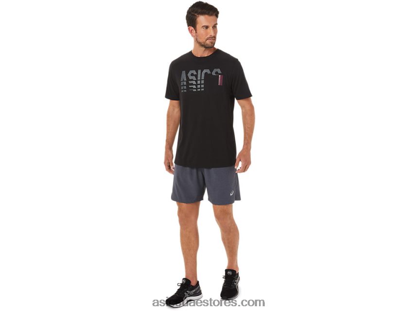 Asics أسود الأداء كم قصير مخطط المحملة جيب 2N24DJ1650