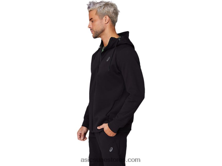 Asics أسود الأداء الرجال التنقل متماسكة كامل الرمز البريدي هوديي 2N24DJ1679