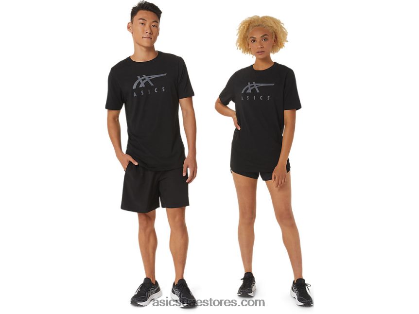 Asics أسود الأداء كم قصير شريطية 2N24DJ1716