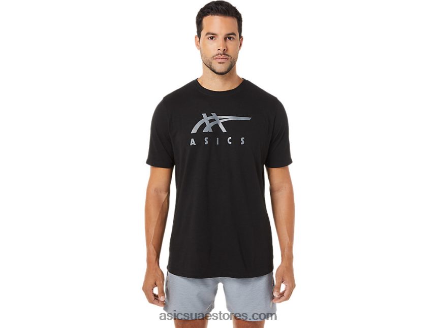 Asics أسود الأداء كم قصير شريطية 2N24DJ1716