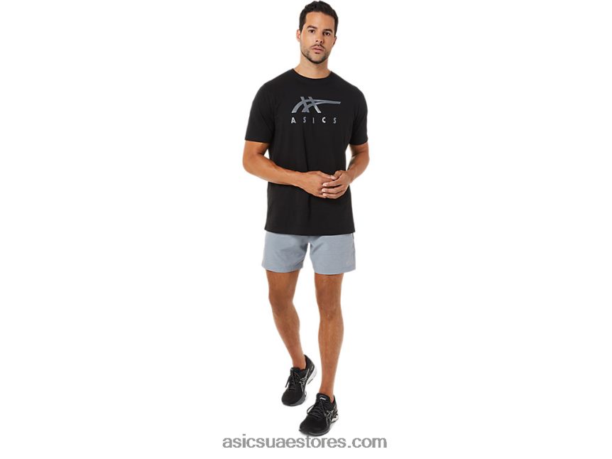 Asics أسود الأداء كم قصير شريطية 2N24DJ1716