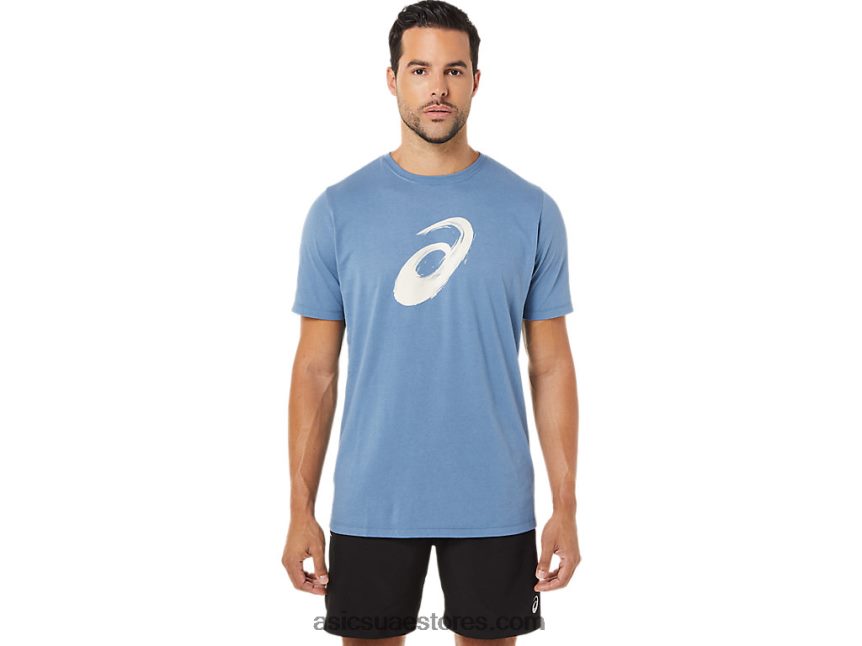 Asics العاصفة الزرقاء فرشاة الرسم قصيرة الأكمام المحملة 2N24DJ1742