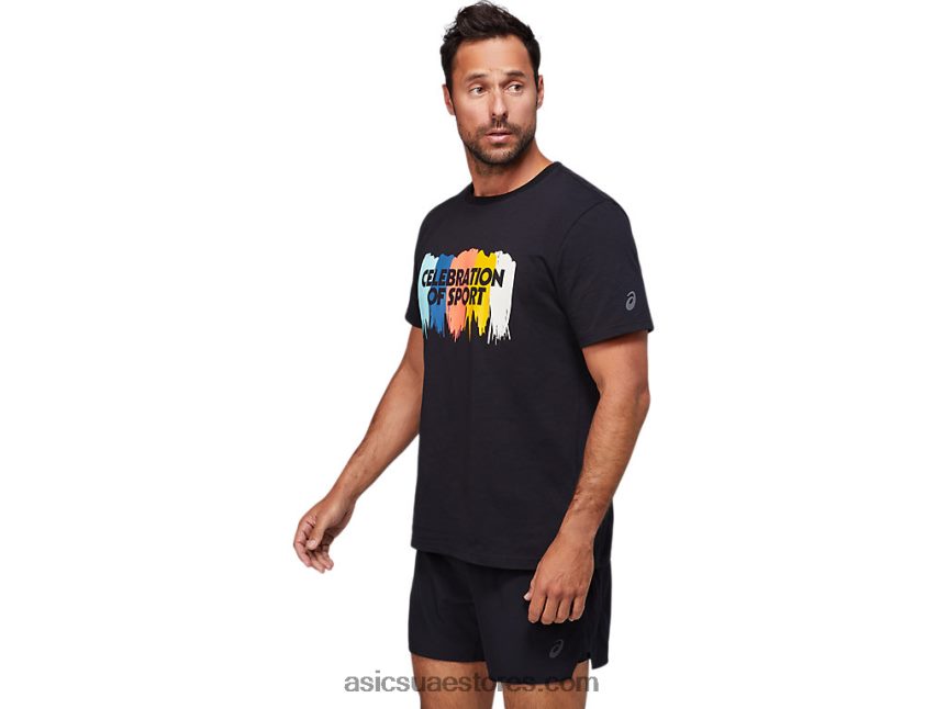 Asics أسود الأداء بلوزة بأكمام قصيرة برسومات 2N24DJ1757