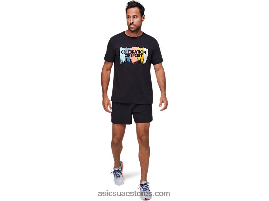 Asics أسود الأداء بلوزة بأكمام قصيرة برسومات 2N24DJ1757