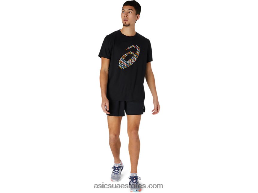 Asics أسود الأداء بلوزة بأكمام قصيرة وطبعة شعار الماركة 2N24DJ1761