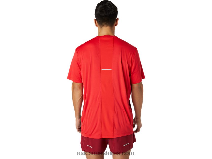 Asics أحمر كهربائي / بورجوندي توب كاسان للرجال بأكمام قصيرة 2N24DJ1778