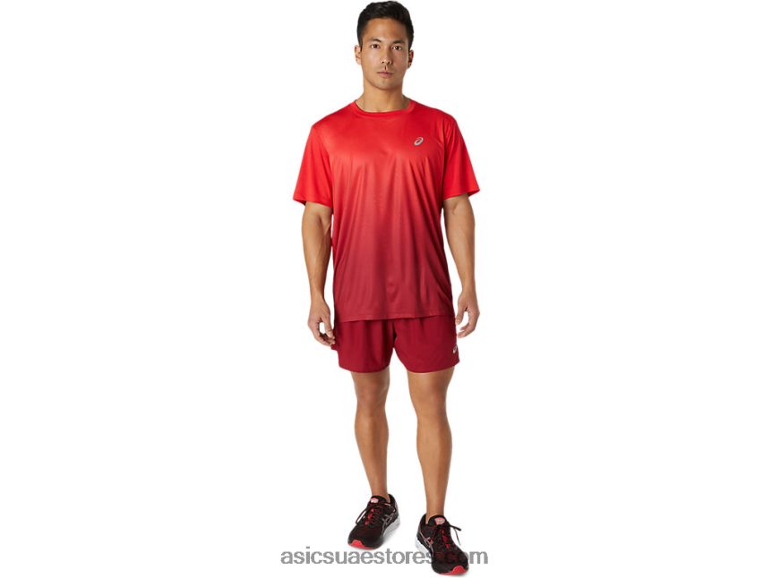 Asics أحمر كهربائي / بورجوندي توب كاسان للرجال بأكمام قصيرة 2N24DJ1778