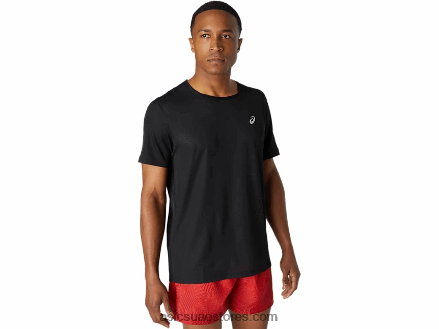 Asics أسود الأداء قميص رجالي بأكمام قصيرة للتهوية 2N24DJ1788