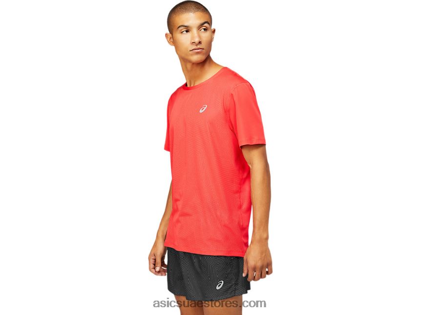 Asics أحمر كهربائي قميص رجالي بأكمام قصيرة للتهوية 2N24DJ1799