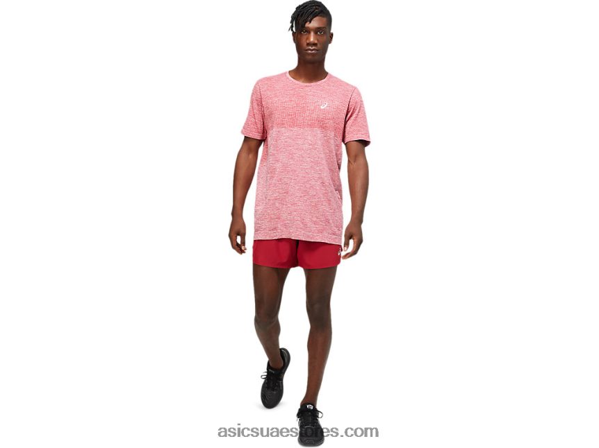 Asics بورجوندي سباق الرجال سلس كم قصير 2N24DJ1806