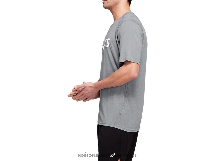 Asics صفيحة هيذر الصخري / أبيض توب تريبليند للرجال بأكمام قصيرة للتدريب 2N24DJ1987