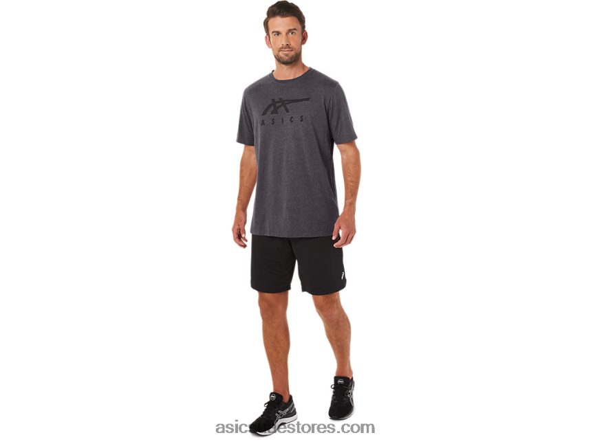 Asics هيذر رمادي غامق كم قصير شريطية 2N24DJ19