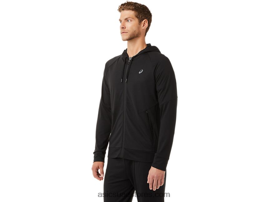 Asics أسود الأداء هودي بسحاب كامل تك للرجال 2N24DJ2029