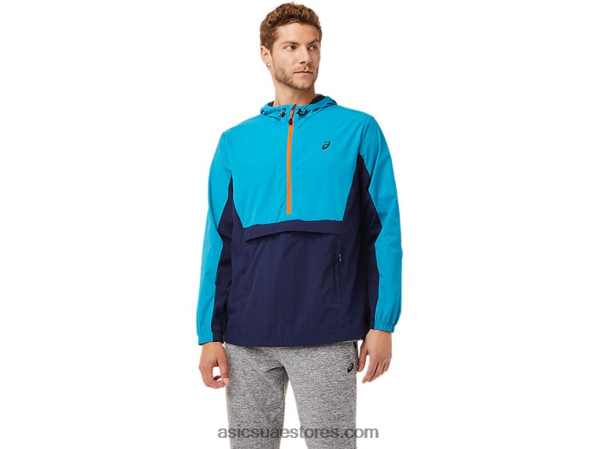 Asics أزرق مخضر / معطف طاووس سترة أنوراك للرجال 2N24DJ2030