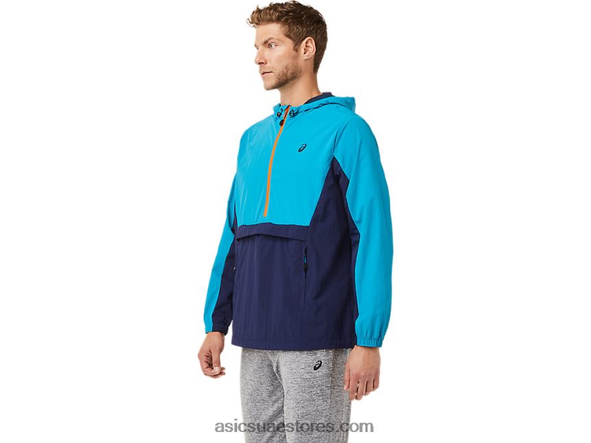 Asics أزرق مخضر / معطف طاووس سترة أنوراك للرجال 2N24DJ2030