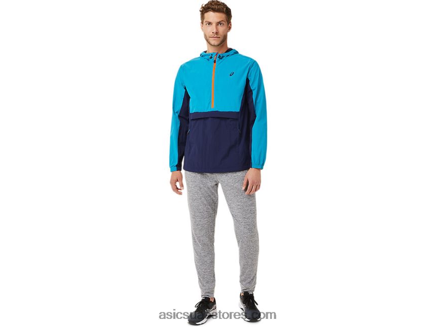 Asics أزرق مخضر / معطف طاووس سترة أنوراك للرجال 2N24DJ2030
