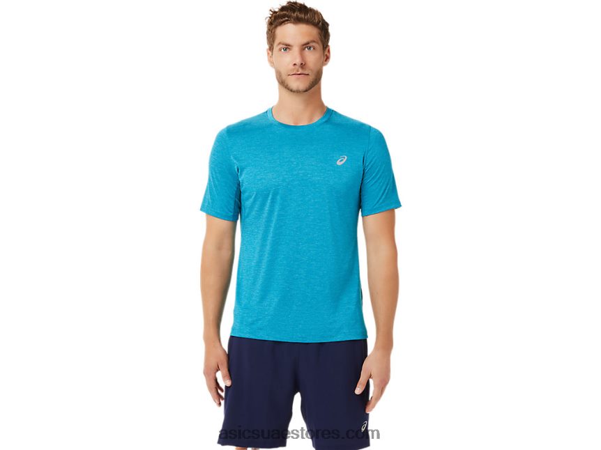 Asics أزرق أزرق مخضر أعلى أداء للرجال بأكمام قصيرة 2N24DJ2037