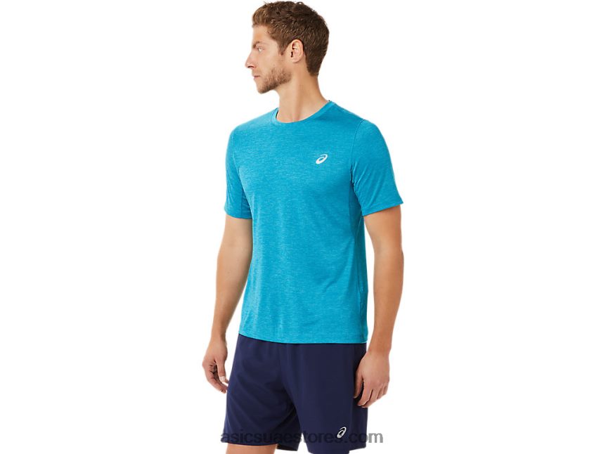 Asics أزرق أزرق مخضر أعلى أداء للرجال بأكمام قصيرة 2N24DJ2037