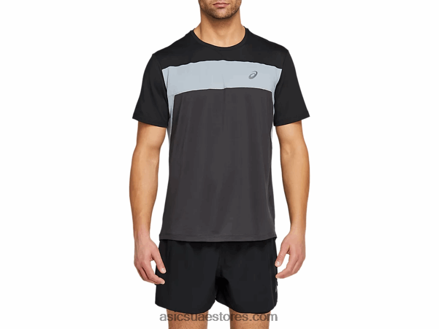 Asics رمادي جرافيت / أسود أداء الرجال أعلى قصيرة الأكمام سباق 2N24DJ2052