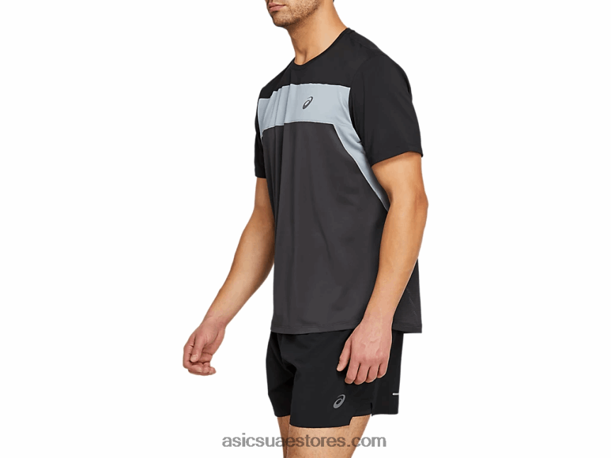 Asics رمادي جرافيت / أسود أداء الرجال أعلى قصيرة الأكمام سباق 2N24DJ2052