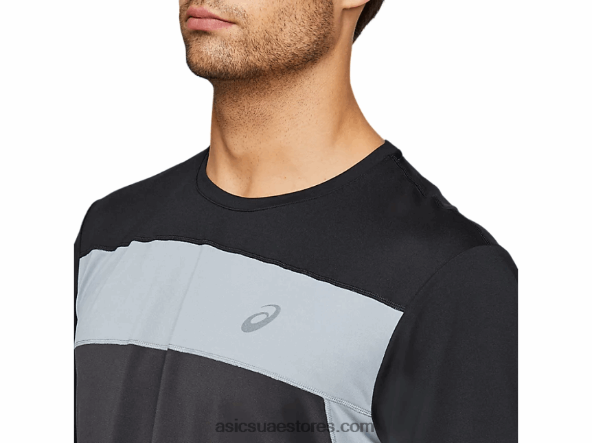 Asics رمادي جرافيت / أسود أداء الرجال أعلى قصيرة الأكمام سباق 2N24DJ2052