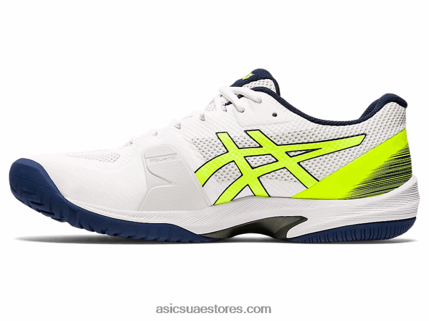 Asics أبيض / أصفر أمان سرعة المحكمة وما يليها 2N24DJ2054